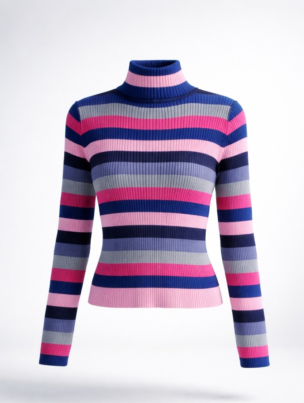 Spiegel Ribbed Turtleneck Sweater in Pink, Navy & Purple